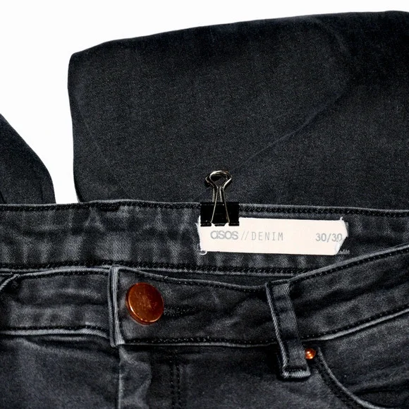 Asos Denim Black Jeans 30 x 24.5 High Rise Cropped Distressed Stretch Skinny - Picture 7 of 8